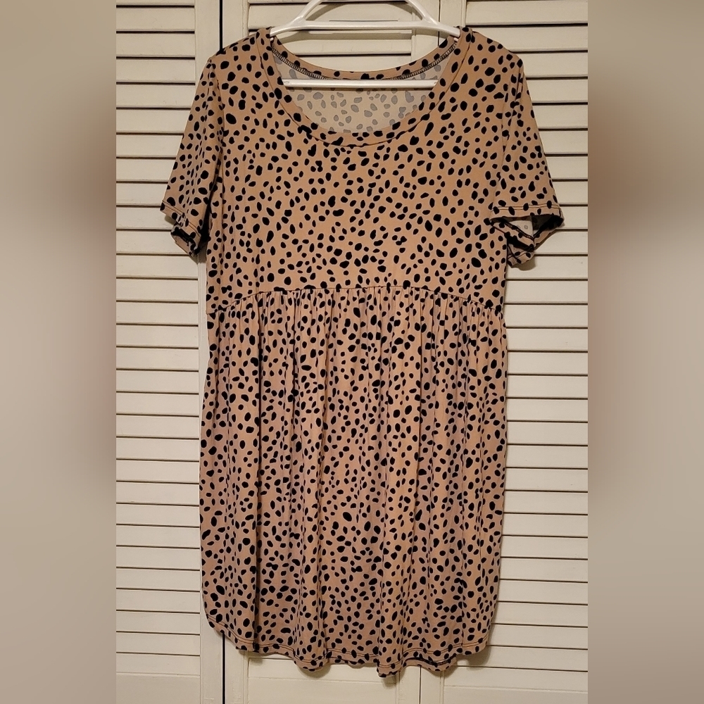 JODIFL beige black cheetah print spot babydoll top L